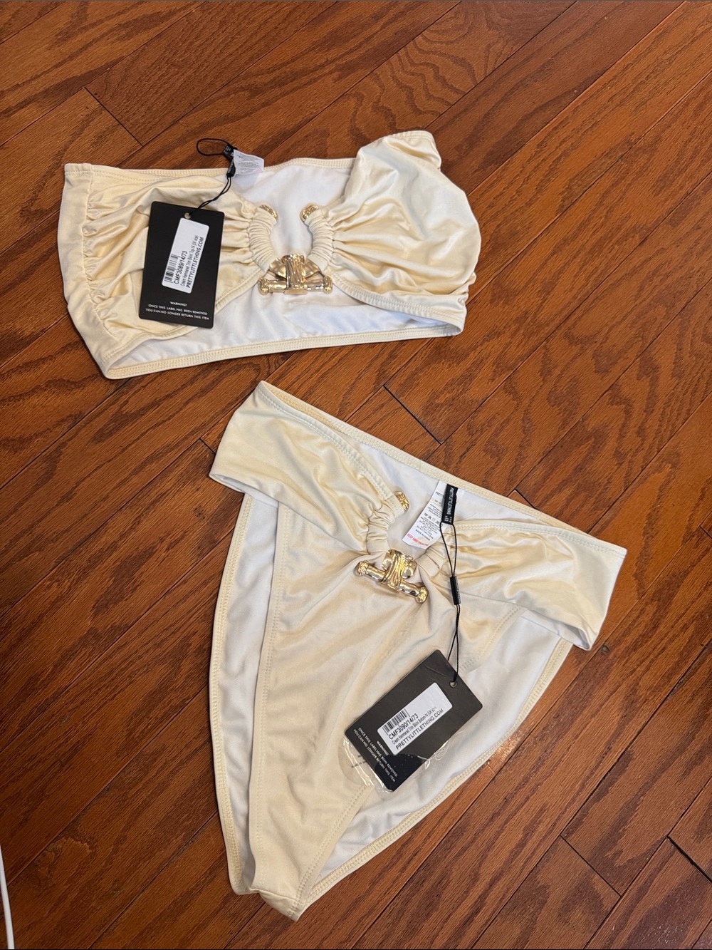 PLT Cream Two-Piece Bikini Set with Gold Hardware